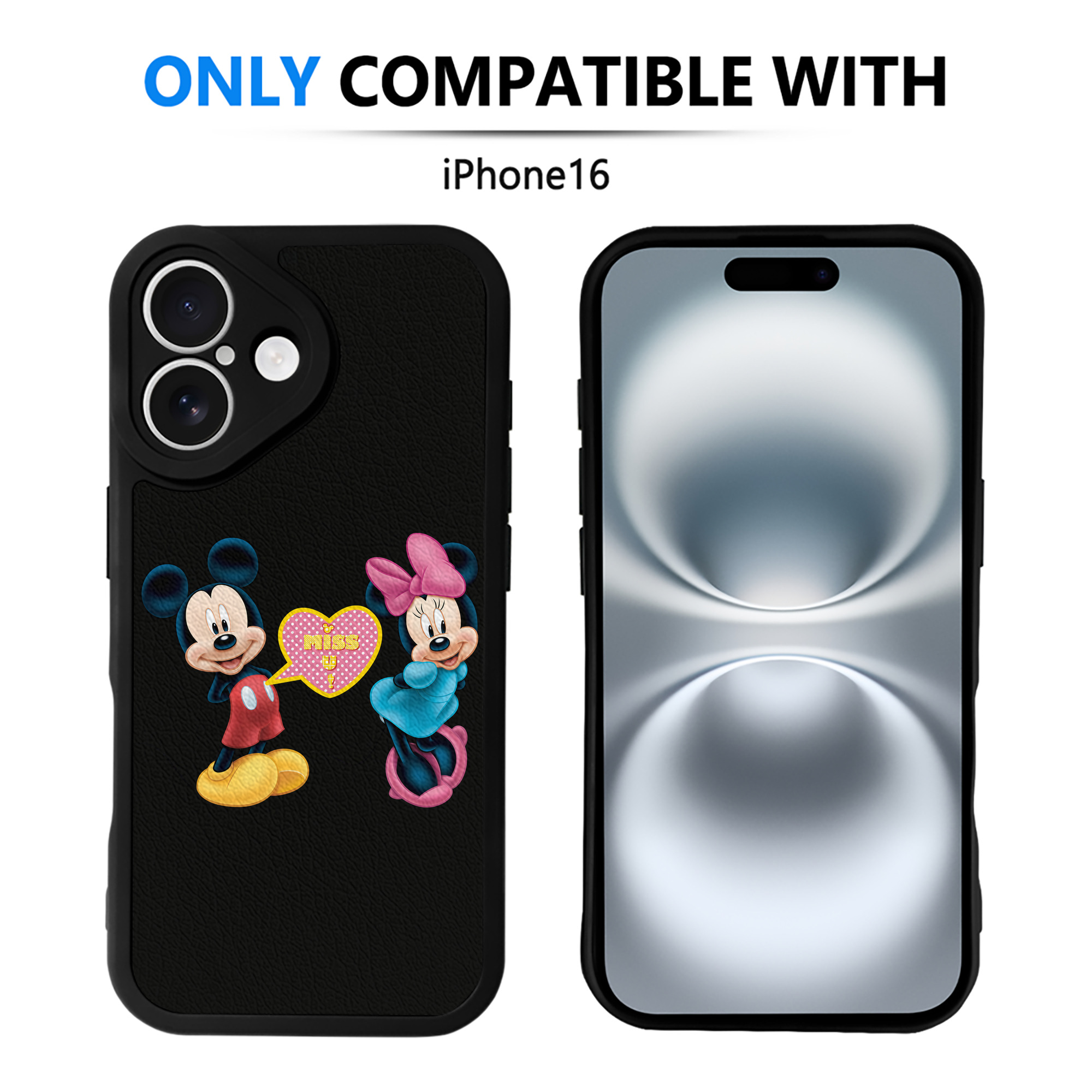 （画像用） ミッキーマウス Mickey Mouse 【iPhone 16シリーズ対応】シリコンスマホケース（レザー調） 材質：シリコン